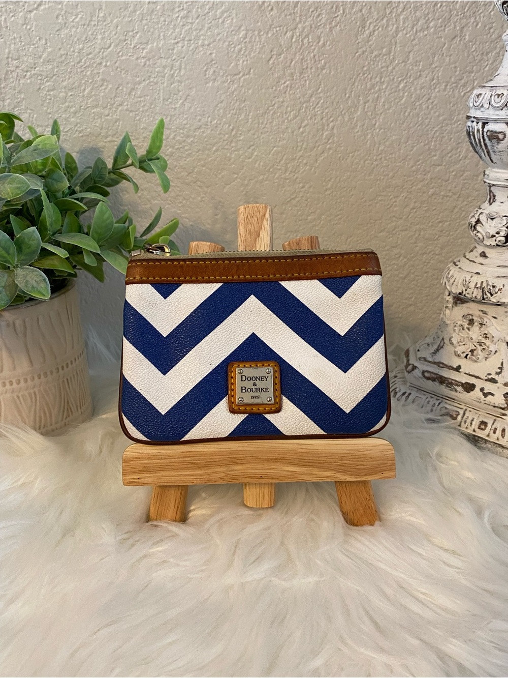 Dooney & Bourke Blue and White Chevron Pouch